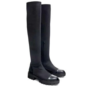 Zara Trafaluc Black Leather /Elastic Over-the Knee Boot.